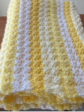 Hand Made Crochet Yellow & White Lapghan Throw Lap Covering